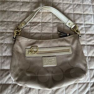 Coach Cream Shoulder Bag with Brass Hardware and Structured Design